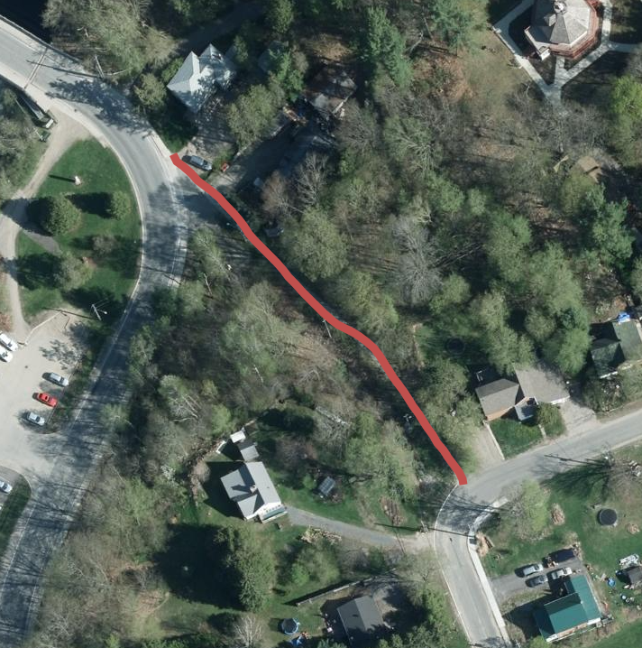 A red line indicated a pathway closure due to icy conditions.