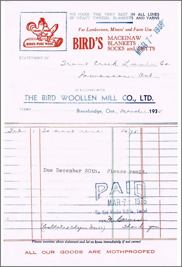 Image of old Bird Woollen Mill Receipt